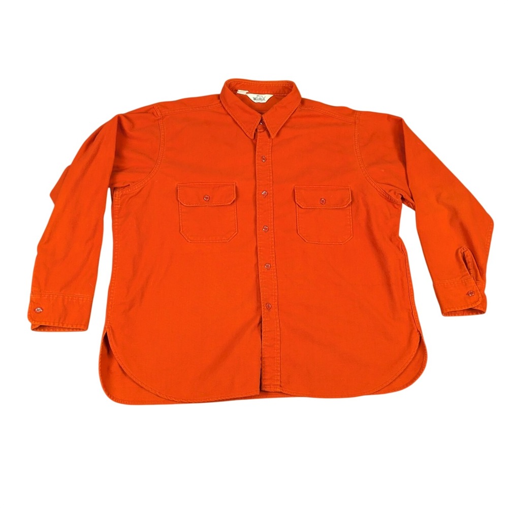 Vintage Woolrich Orange Chamois Shirt Mens XXXL Made in USA 100% Cotton Solid